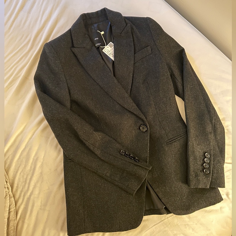 Wool-blend blazer in charcoal grey